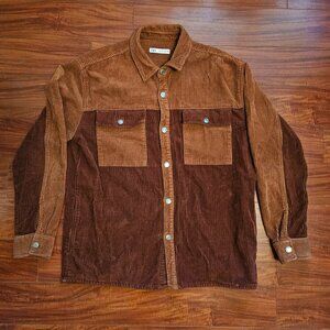 Zara Mens Jacket Size Large Brown Cord Overshirt Utility